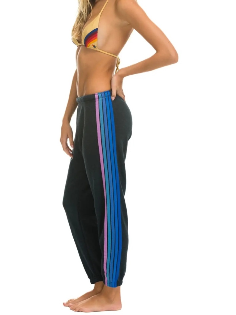 Aviator Nation 5 Stripe Sweatpants Charcoal/Blue/Purple size X-Small